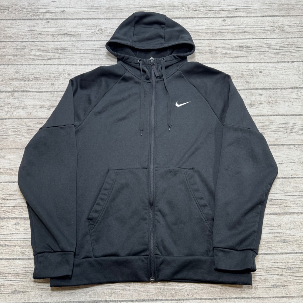 Nike Hoodie Men's Large Black Therma-FIT Zip Up Fleece Lined Activewear Training